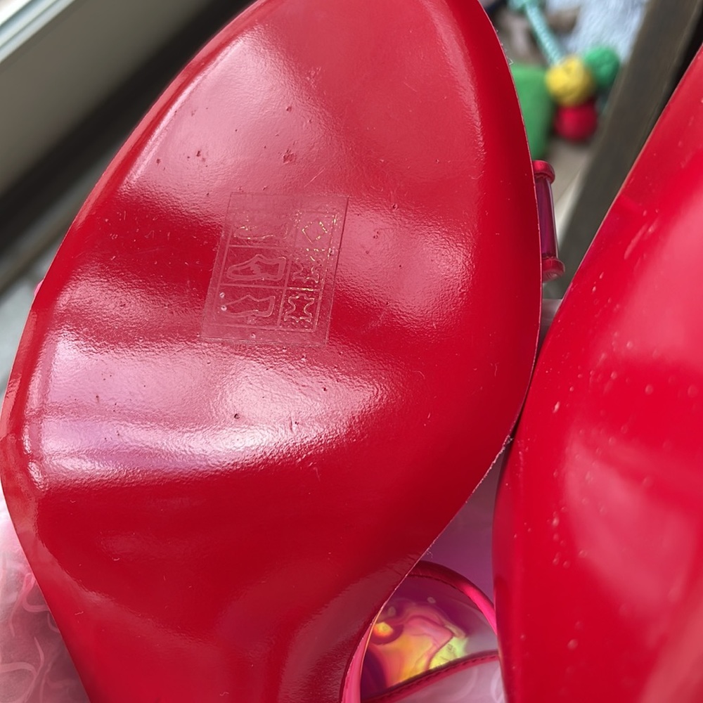 Christian Louboutin just loubi 85mm pink fluo neon pvc sandal stiletto sz 40 - Picture 10 of 13